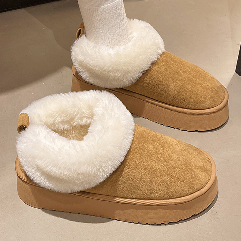 冬季新款时尚毛圈棉鞋女款加绒加厚棉鞋居家室外厚底棉鞋
