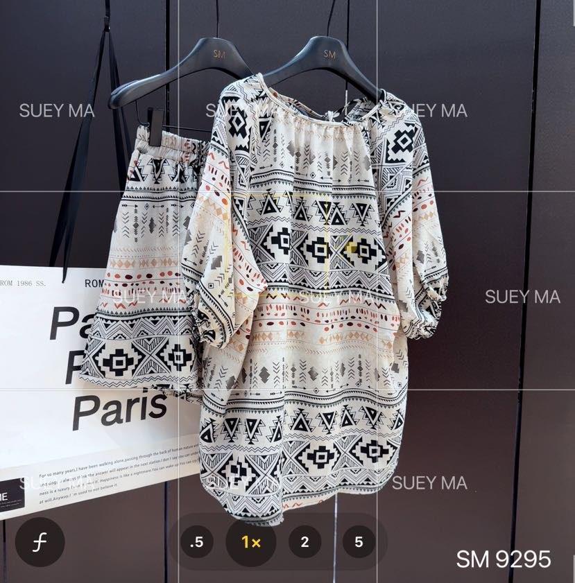 杨杨 SM-夏季新款复古气质短袖短裤套装9295