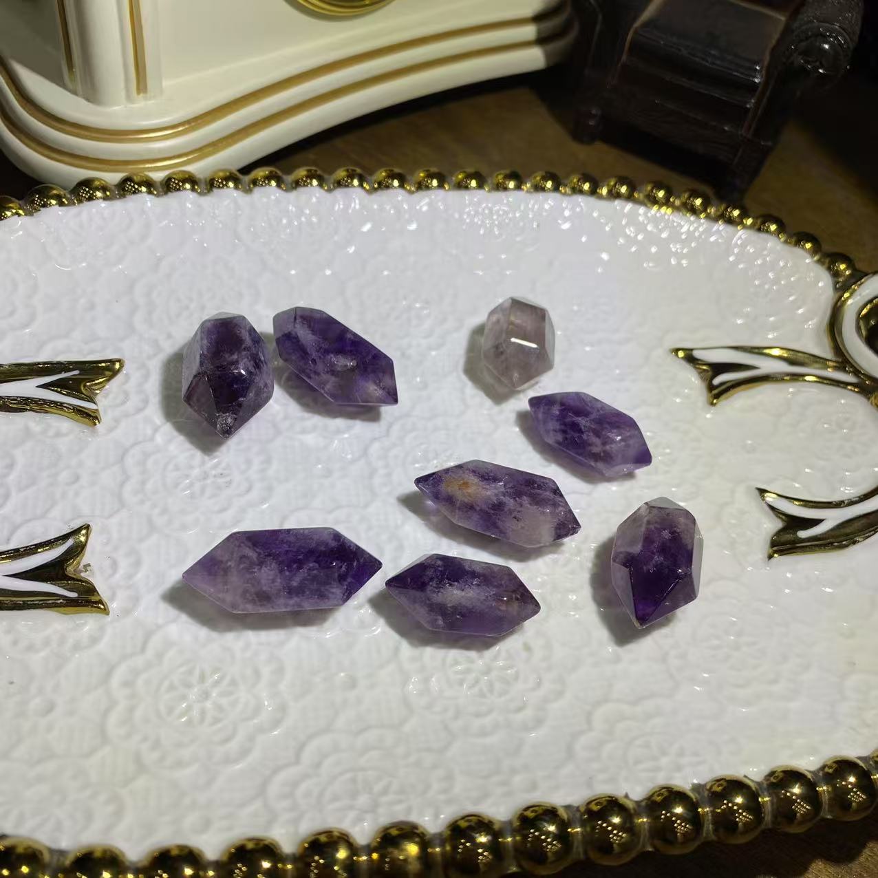 D117-天然老矿料紫极光双尖原石diy通孔-多样性发其一