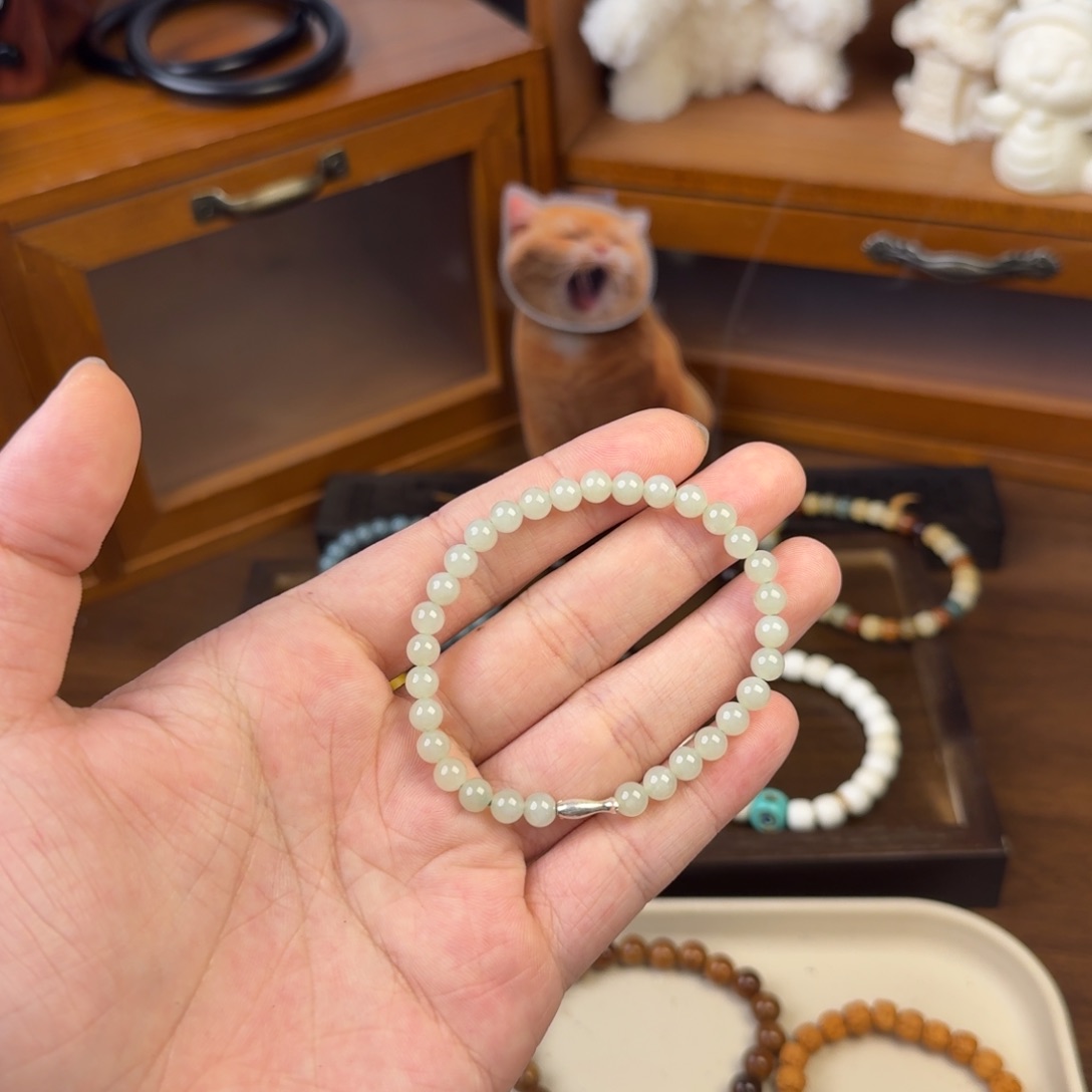 银S925镶嵌和田玉手链