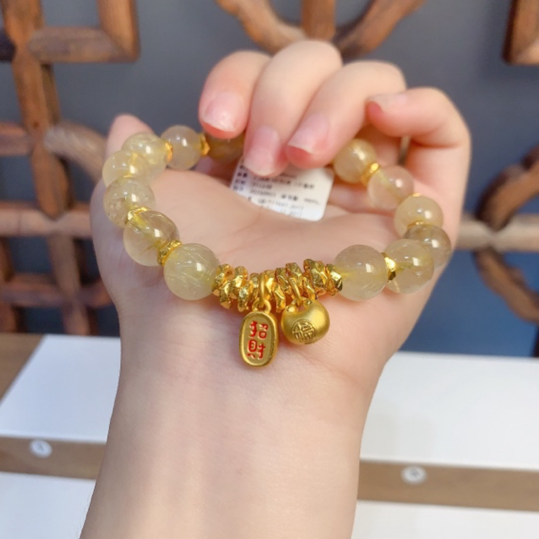 足金999纯黄金小胖福招财纳福 盘缠手串搭金发 提溜3D工艺