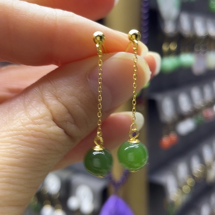 和田玉银S925镀金镶嵌耳饰