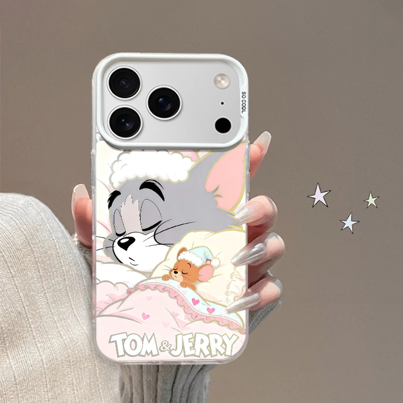 粉系猫鼠睡觉彩银壳适用于iPhone苹果17手机壳华为oppo小米手机壳