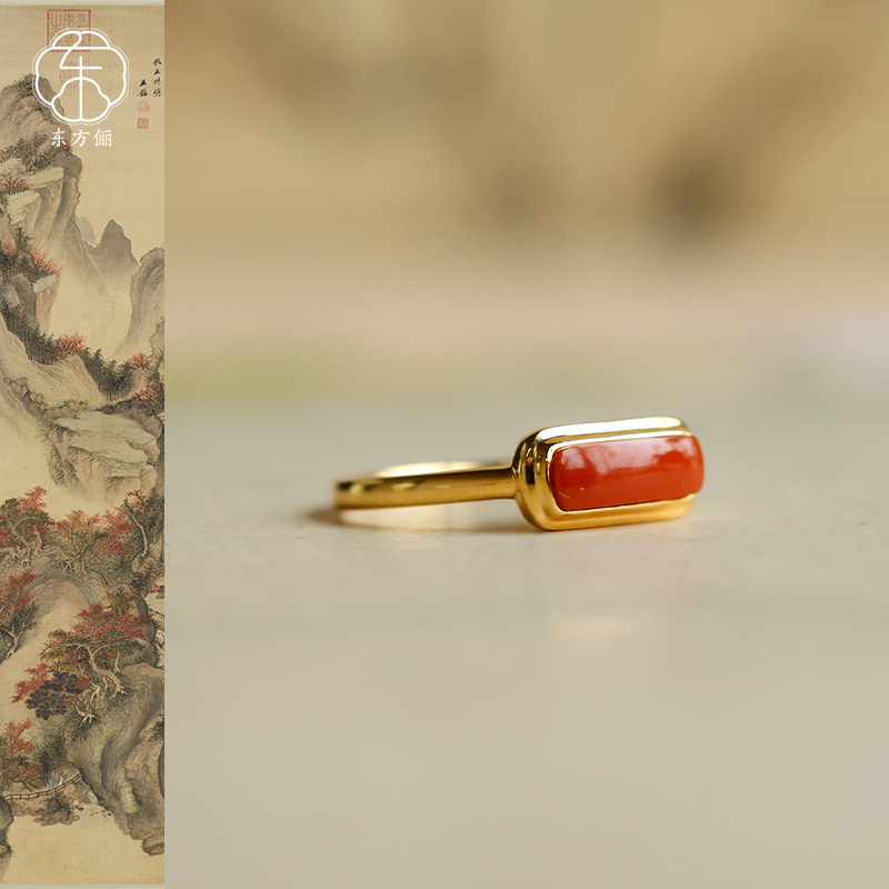 东方俪DOFUNLY【金厝安】天然南红方形18K金戒指多样性发货NHJZ雅韵