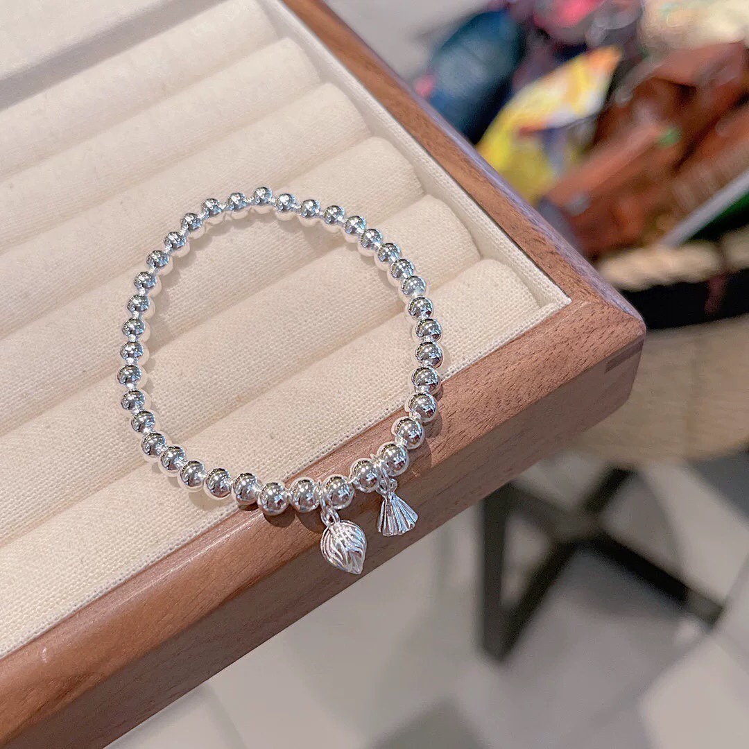 足银手链 足银999蝶恋花串珠小众银百搭简约两世欢闺蜜饰品珠宝女