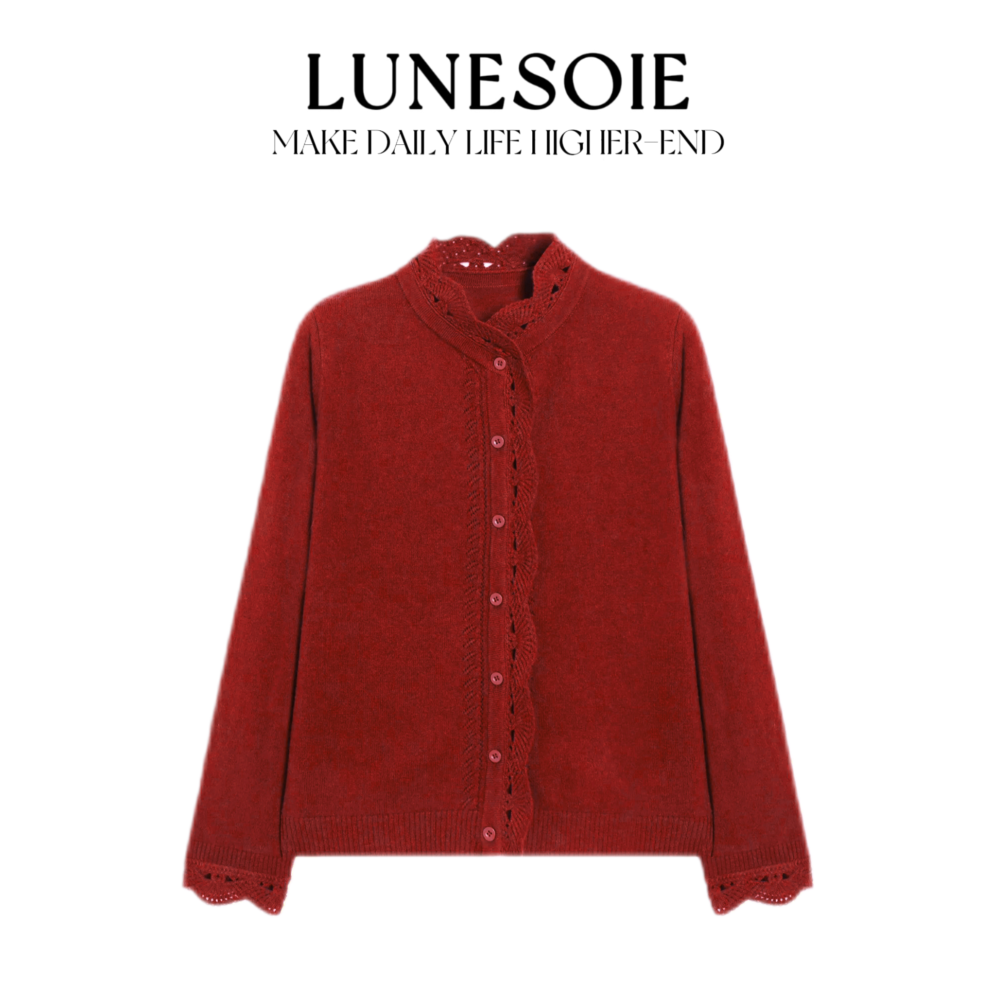 【LUNESOIE】山羊绒绵羊毛轻奢百搭重工羊毛衫针织宽松型花边领