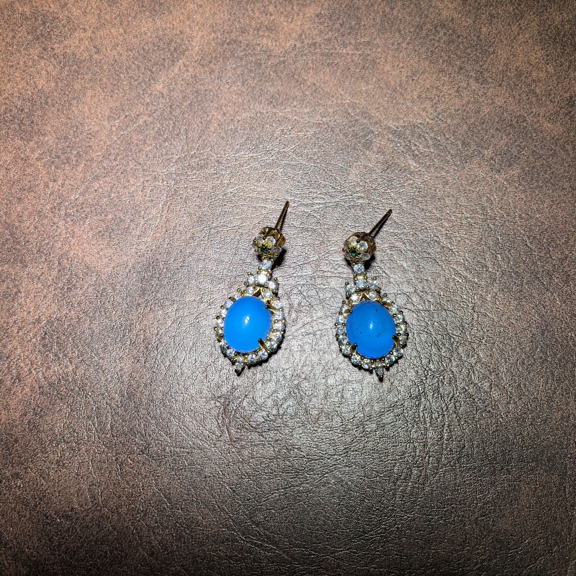 天然玉石珠宝玛瑙玉髓 蓝耳钉 YZR007N