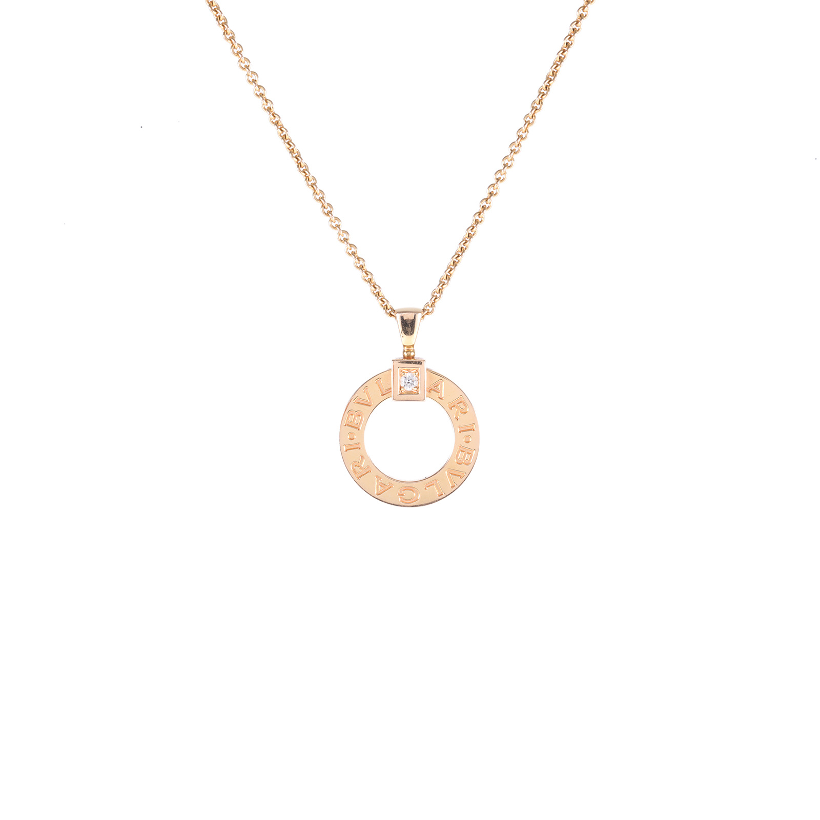 99新 BVLGARI/宝格丽 小花佳珊单钻镂空大圆饼项链 18K玫瑰金