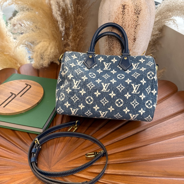 95新 LouisVuitton/路易威登 lv丹宁牛仔speedy25芯片款12131521