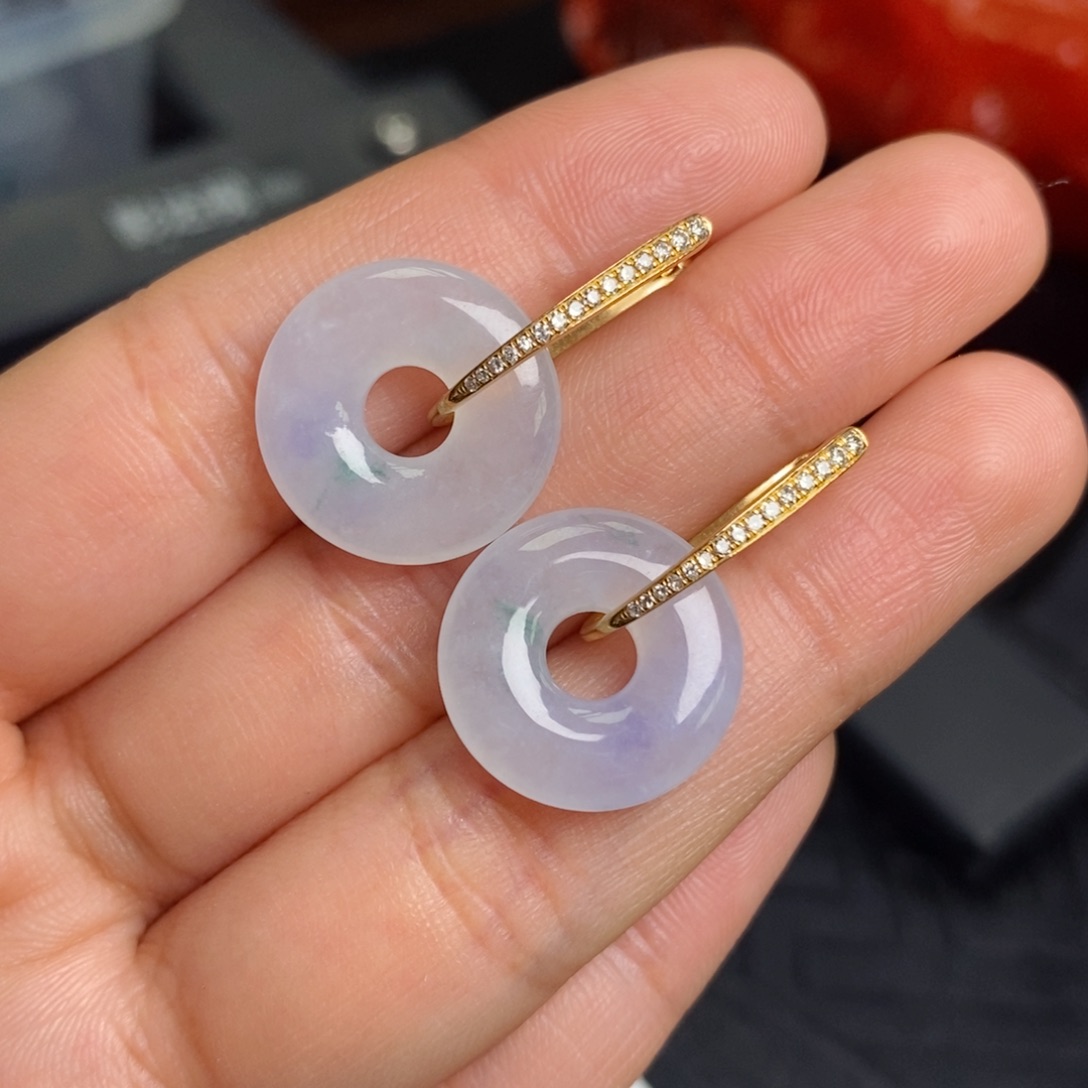 翡翠18K金镶嵌耳饰设计款冰紫甜甜圈耳包