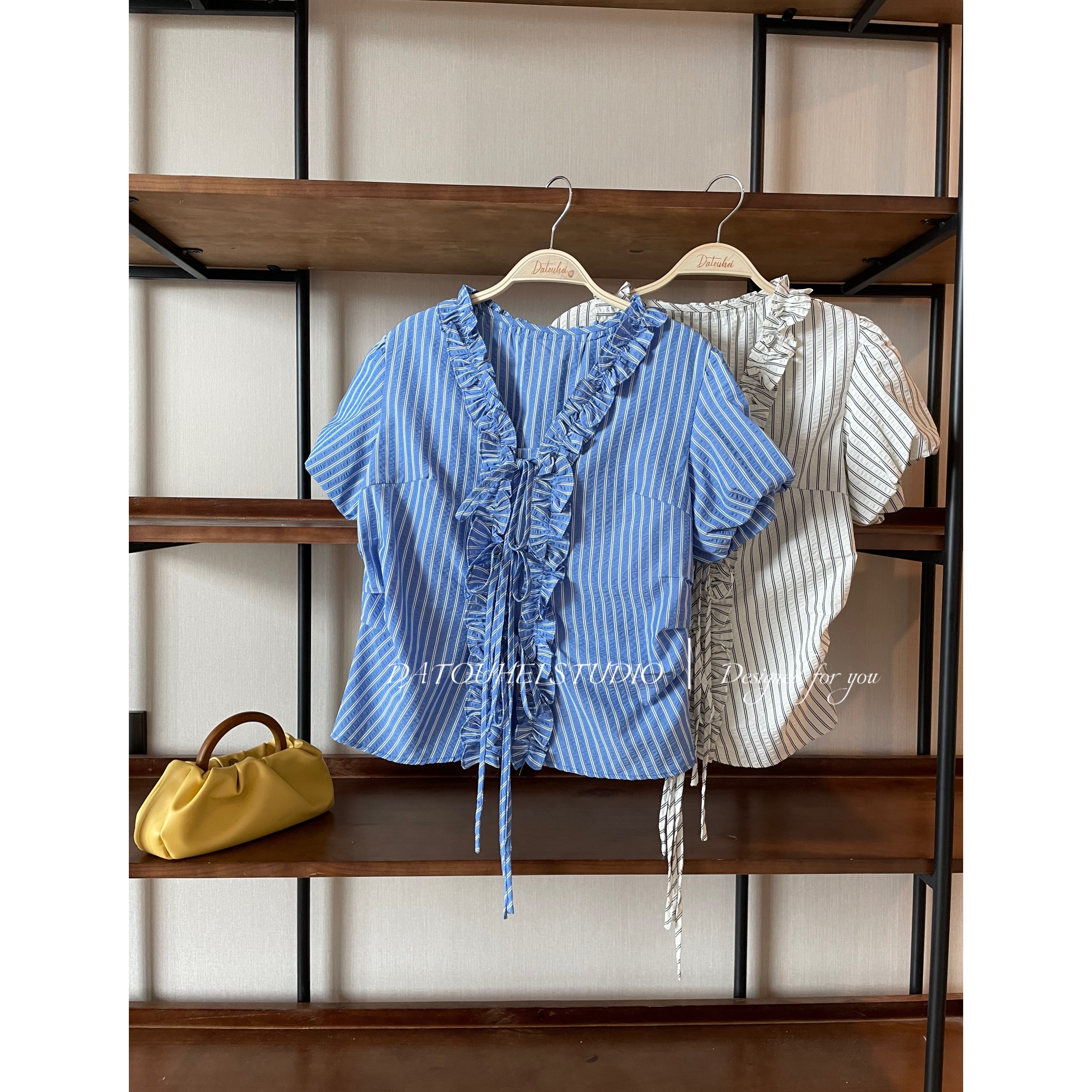 大头黑STUDIO【眼泪女王】2025女夏复古木耳边短袖小衫D225X08805