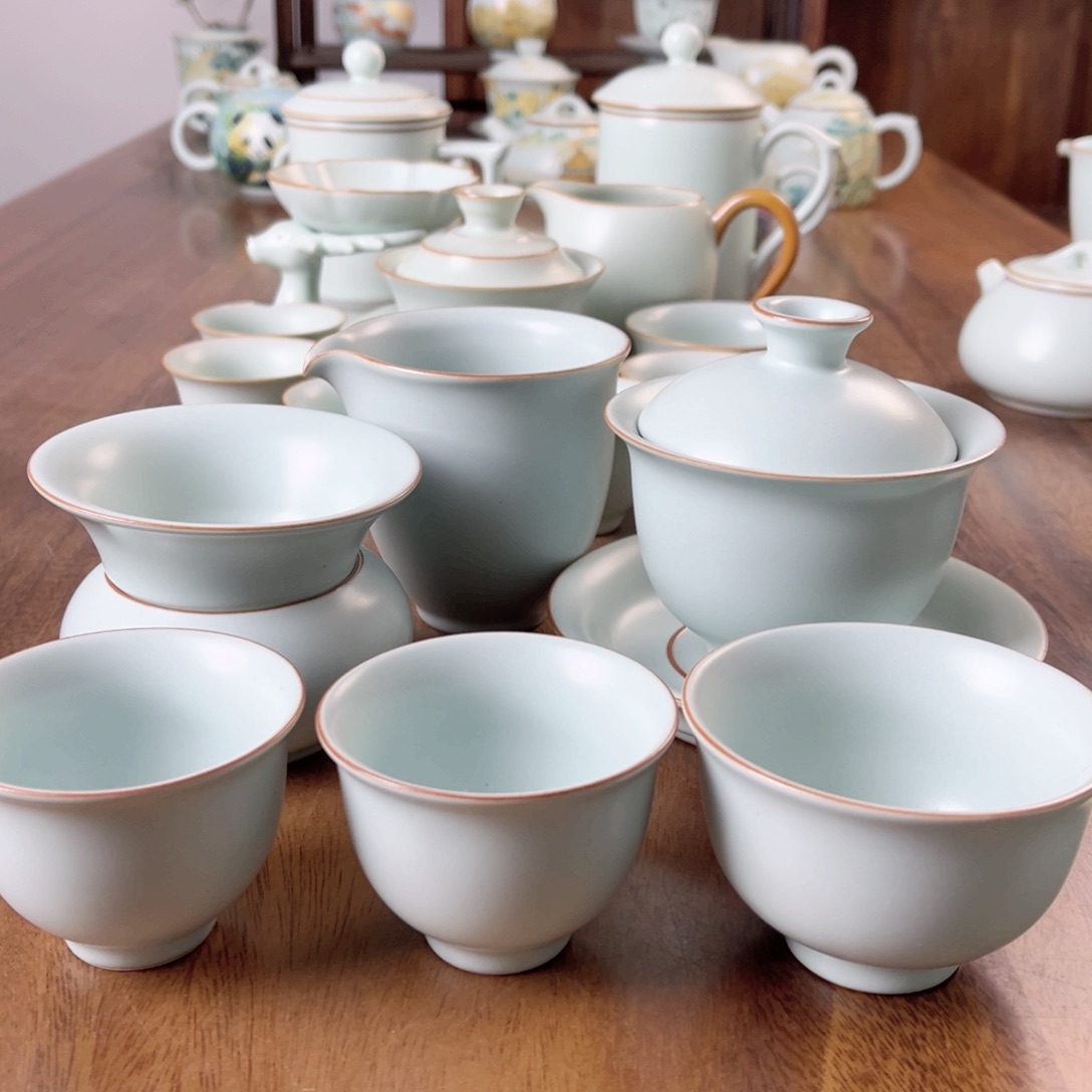 順****ゞ仙南汝窑天青微瑕套组