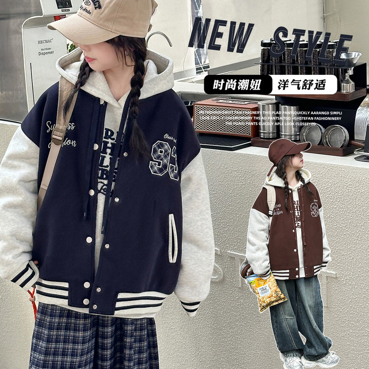 女大童夹棉外套加厚秋冬装连帽上衣洋气青少年初高中生棉袄棉服衣