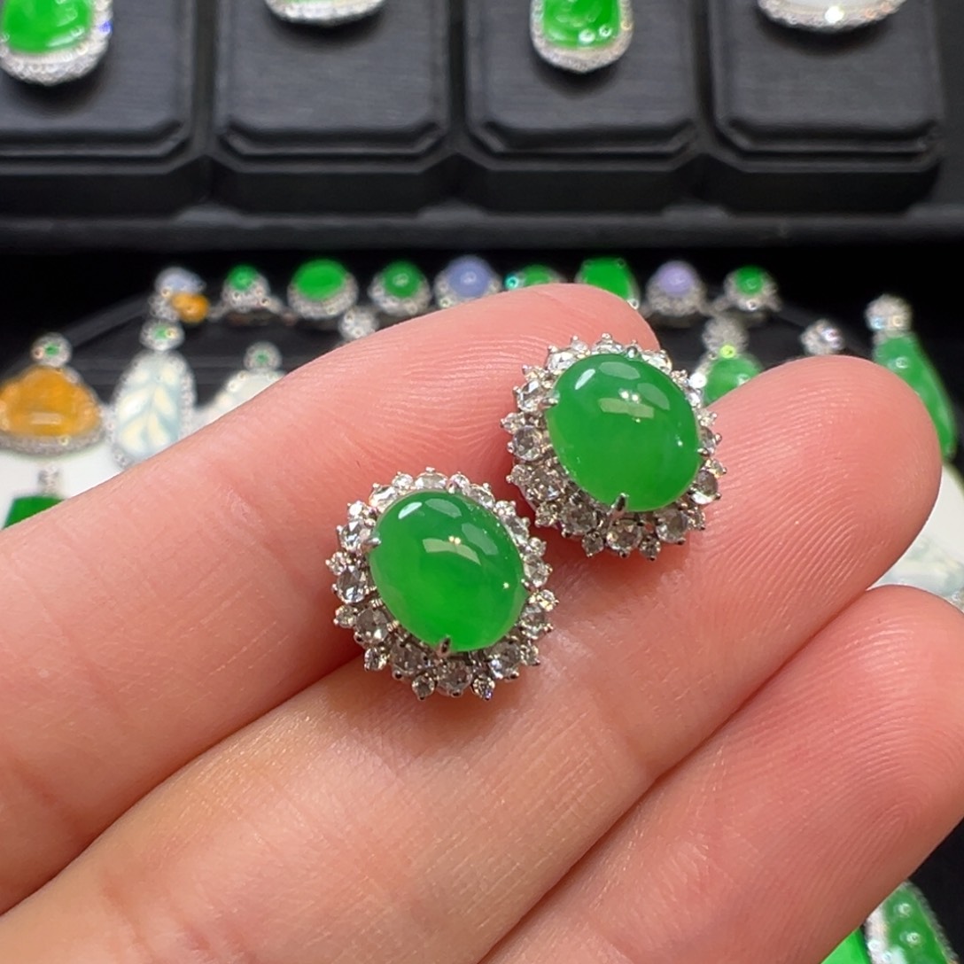 翡翠耳饰18K金镶嵌翡翠