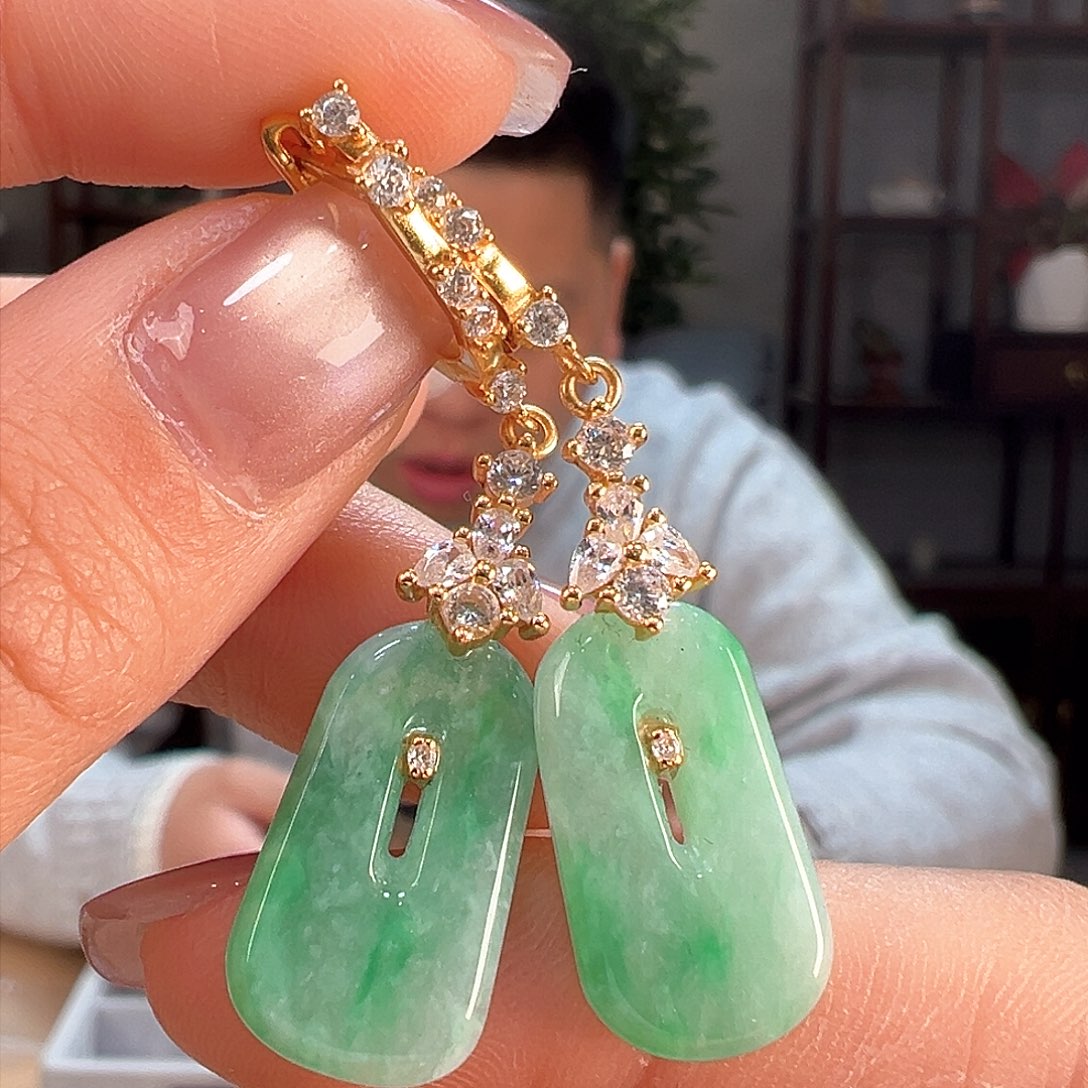 翡翠耳饰银S925镶嵌耳环62