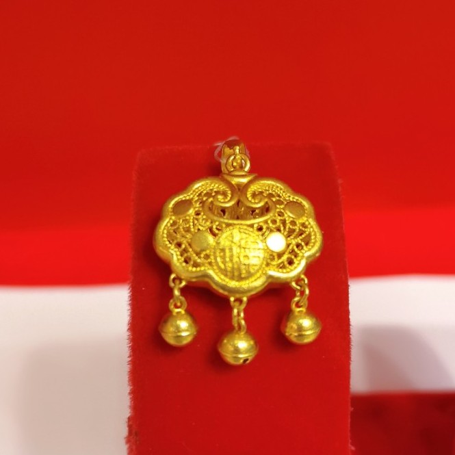 【金展珠宝】 足金 古法福锁铃铛吊坠 瓜子扣