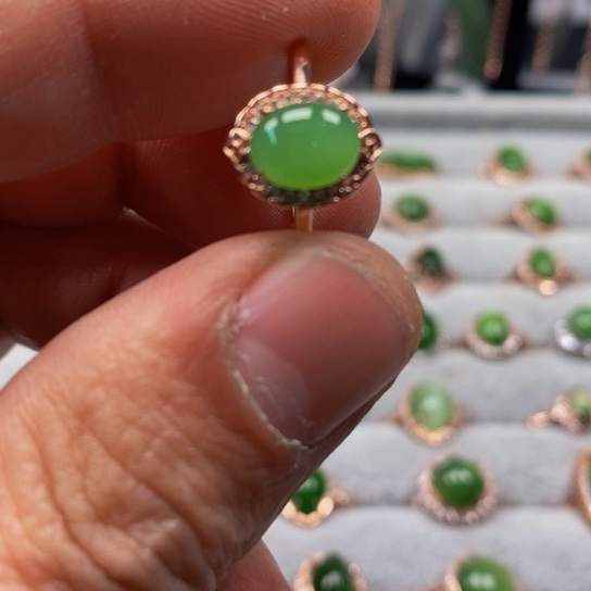 和田玉（碧玉）戒指银S925镶嵌