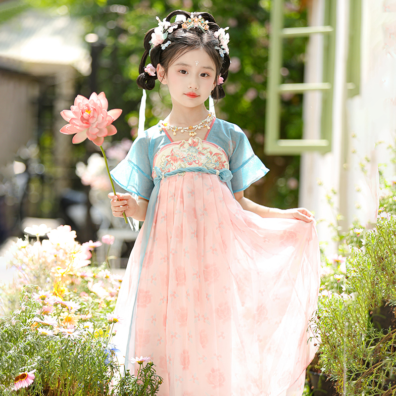 古月家.芙蓉 汉服女童夏儿童高级仙气国风公主连衣裙薄款表演襦裙