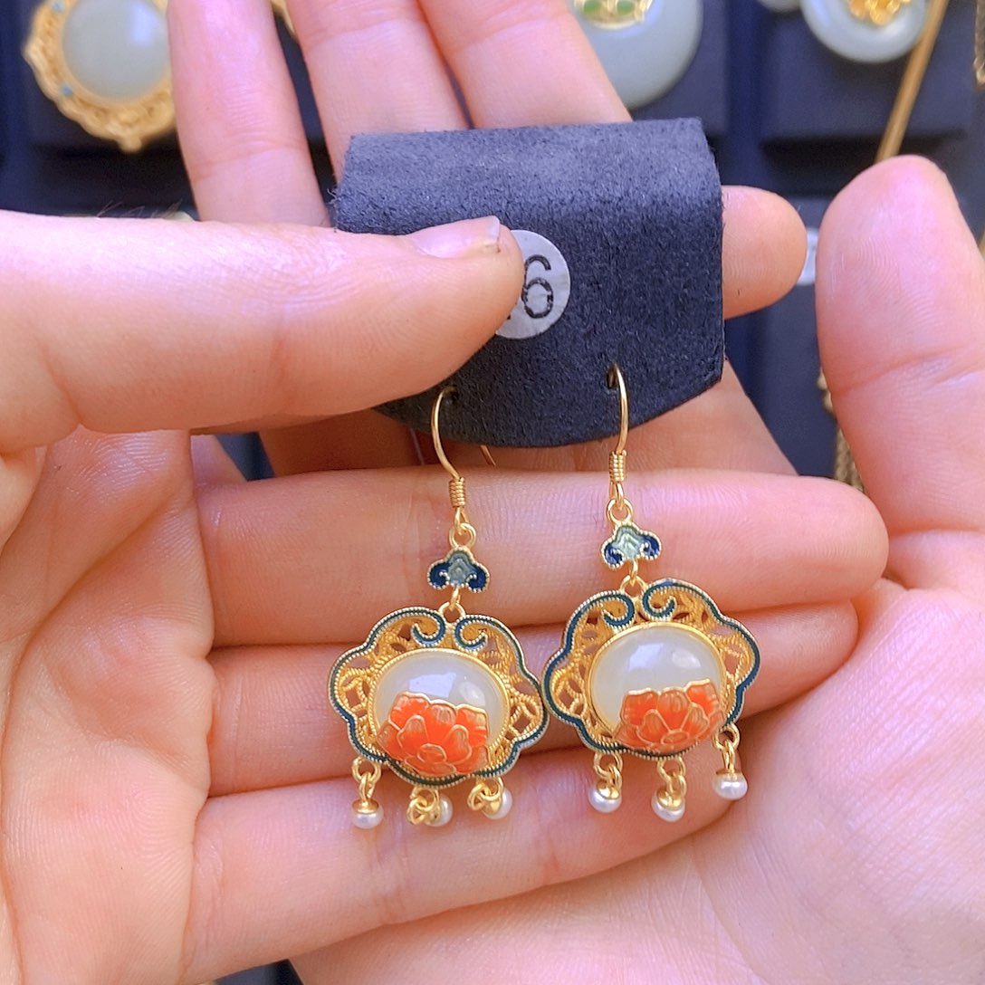 和田玉颈饰银S925镀金镶嵌