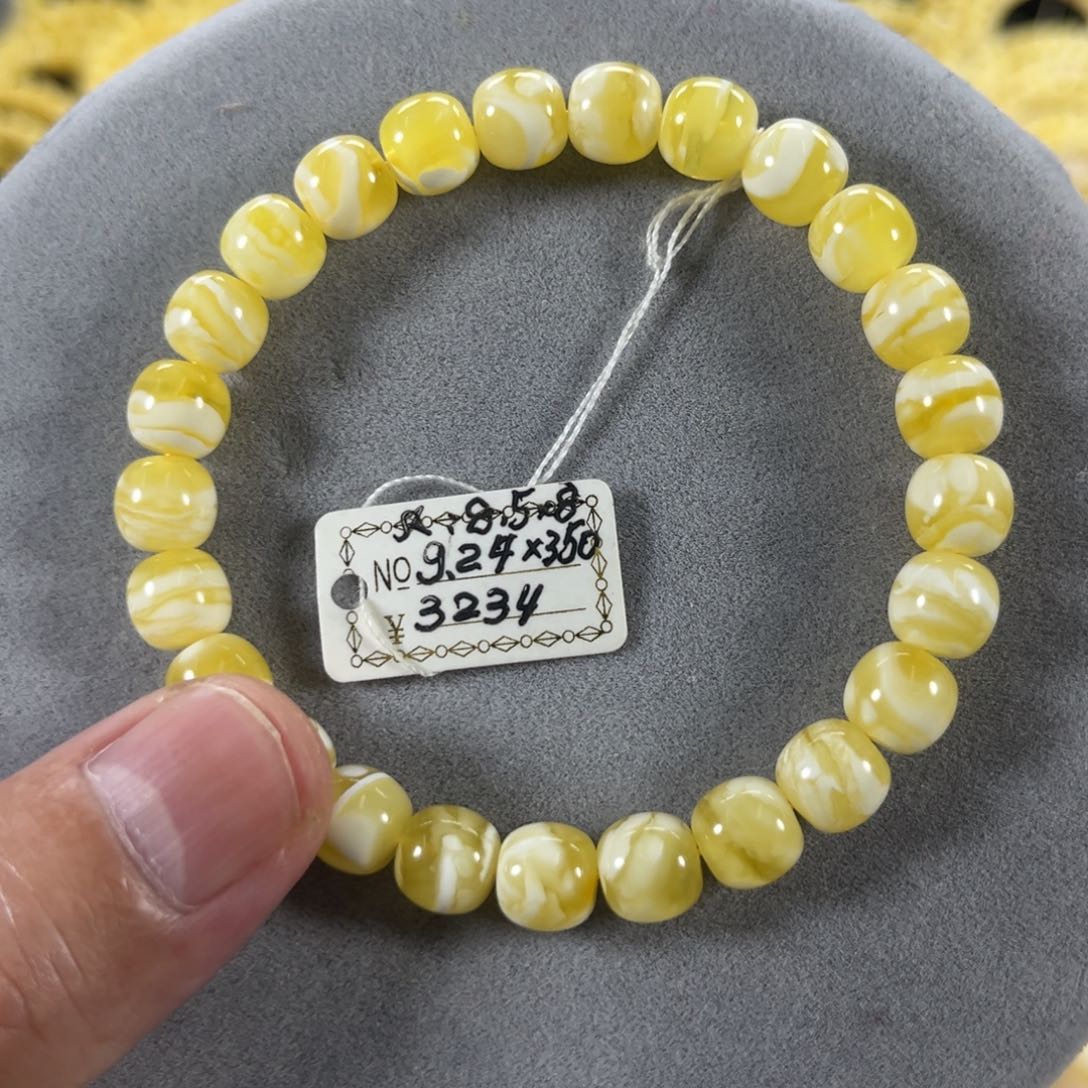 蜜蜡手串未镶嵌纯天然俄料金瓷白虎皮