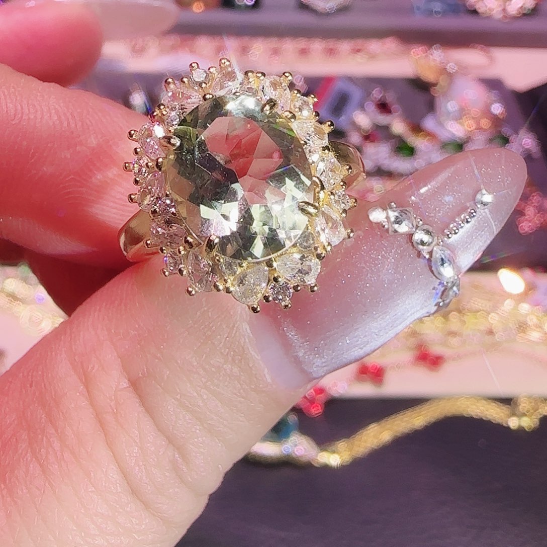 绿水晶戒指银S925镶嵌