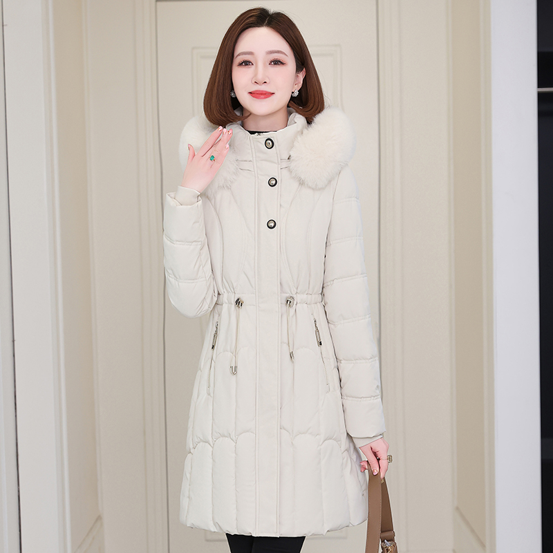 修身显瘦大毛领棉服女中长款2025新款加厚保暖棉衣拆卸帽棉袄外套