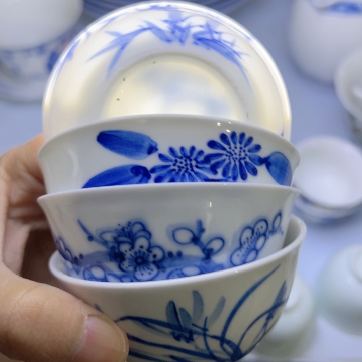 杯梅兰竹菊四个微瑕陶瓷