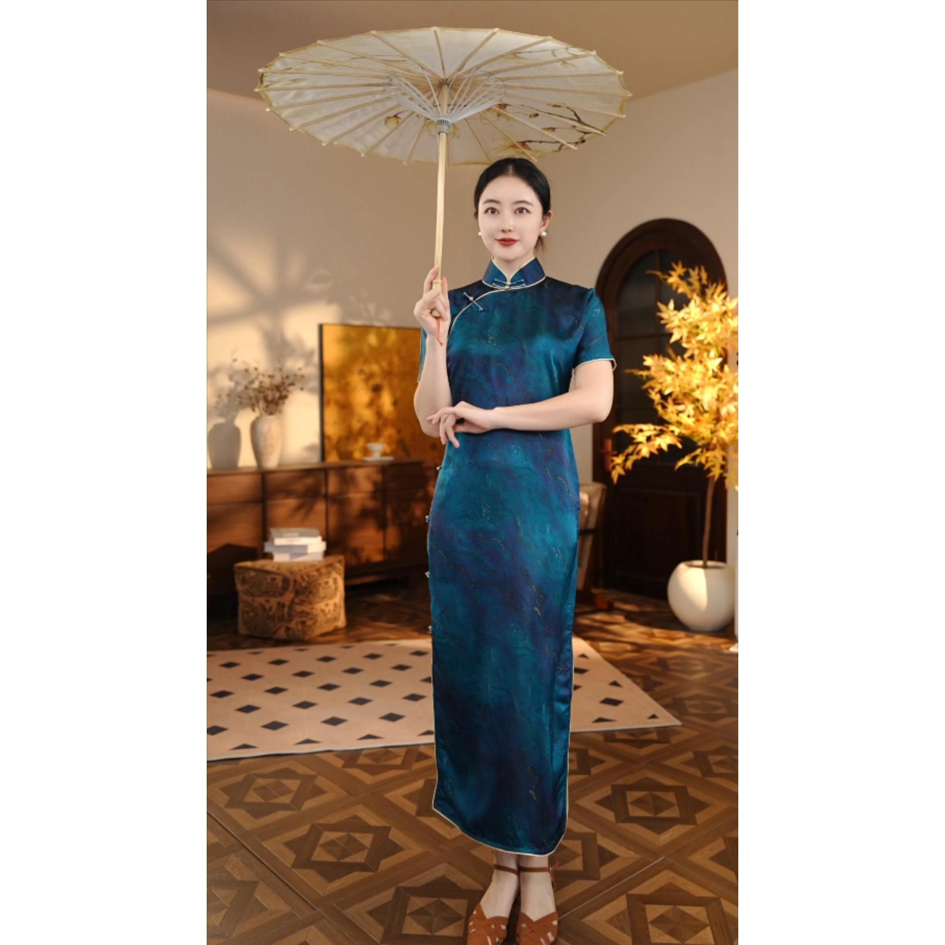 【蓝海】2025秋冬新款高品质减龄修身古法全开襟旗袍125CM