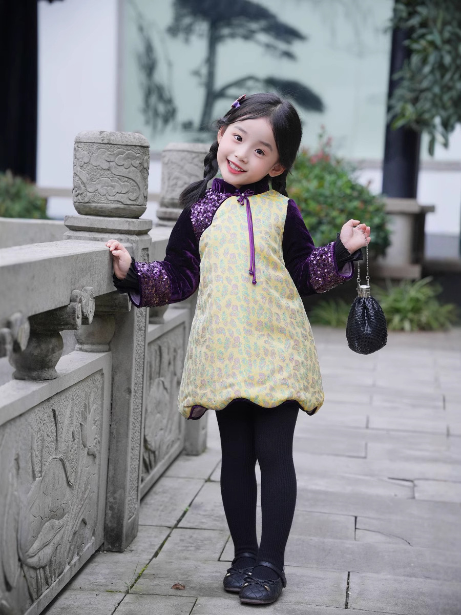 儿童对襟外套马甲中国风时尚珠片棉衣小女孩秋冬童装姐弟装棉衣