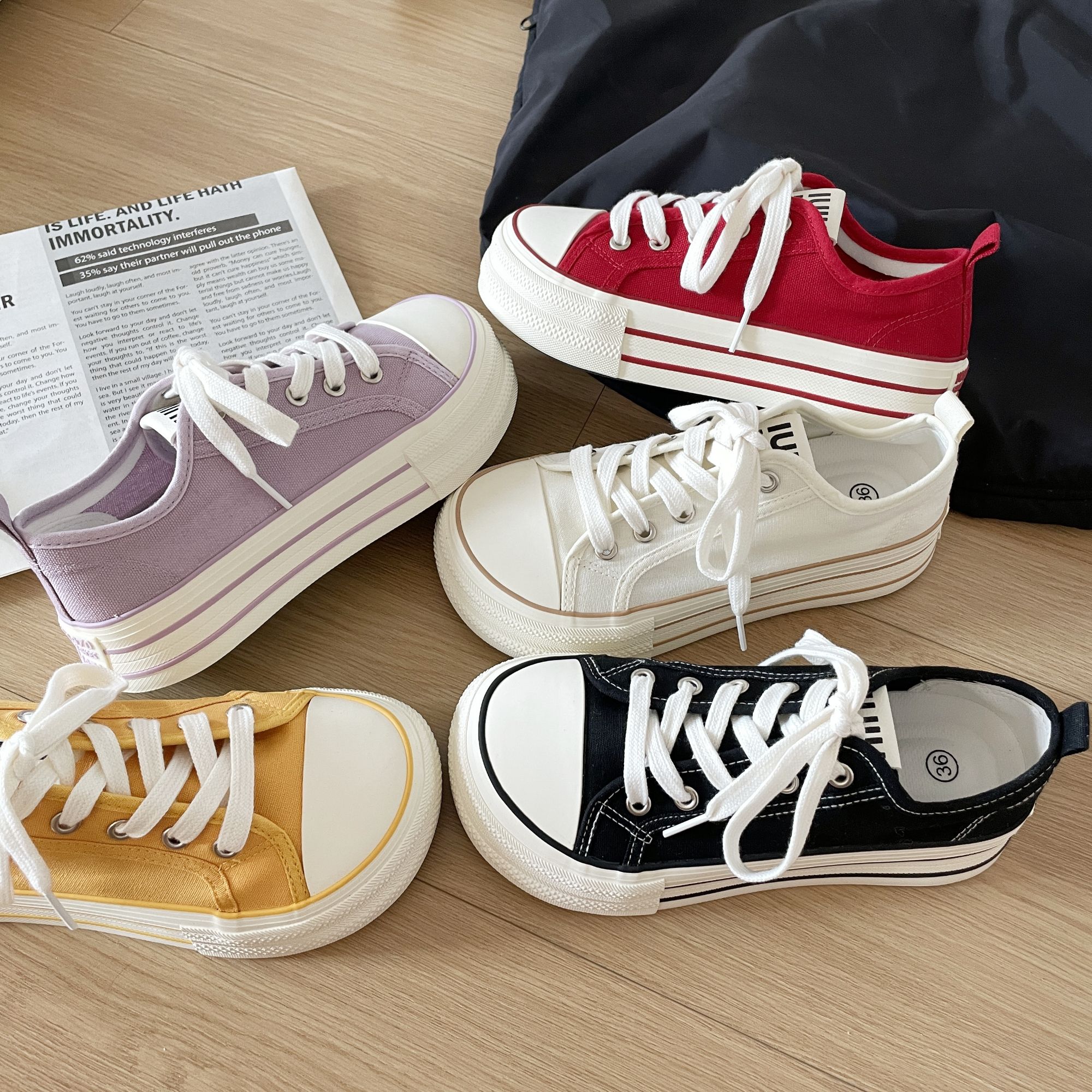 夏季帆布鞋女薄款厚底2025新款松紧带百搭小白鞋板鞋女