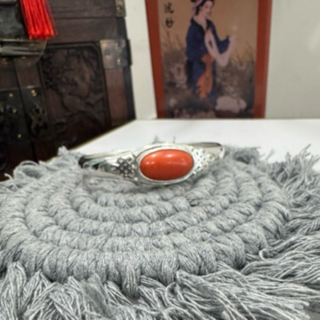 足银手镯 足银蒙古元素真旭日手镯