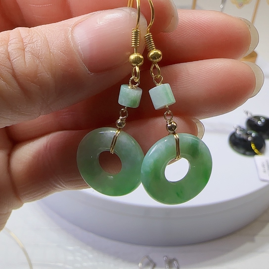 翡翠耳饰未镶嵌天然缅甸a货翡翠