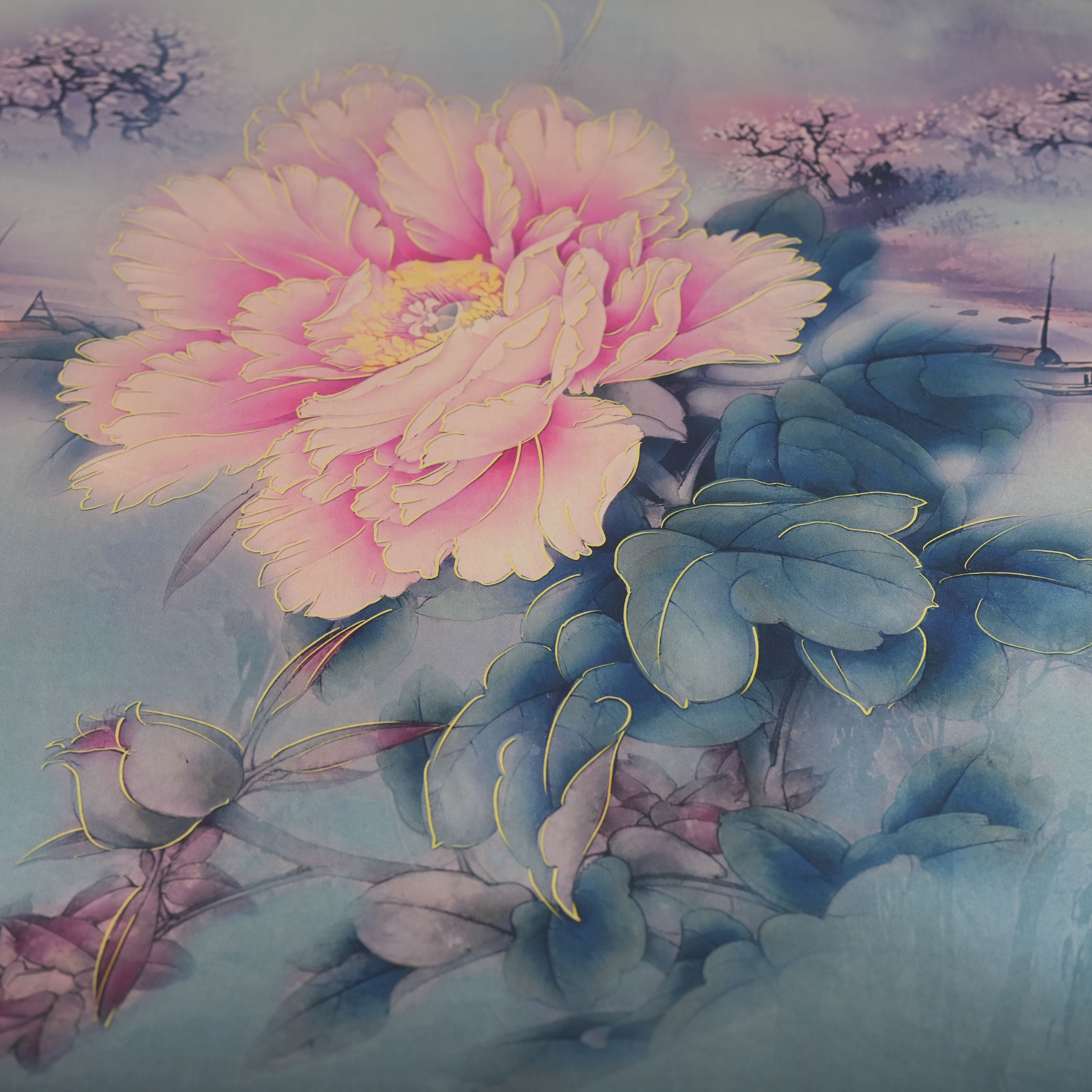 立雪（江山牡丹）满百桑蚕丝香云纱面料一经裁剪不支持七天无理由