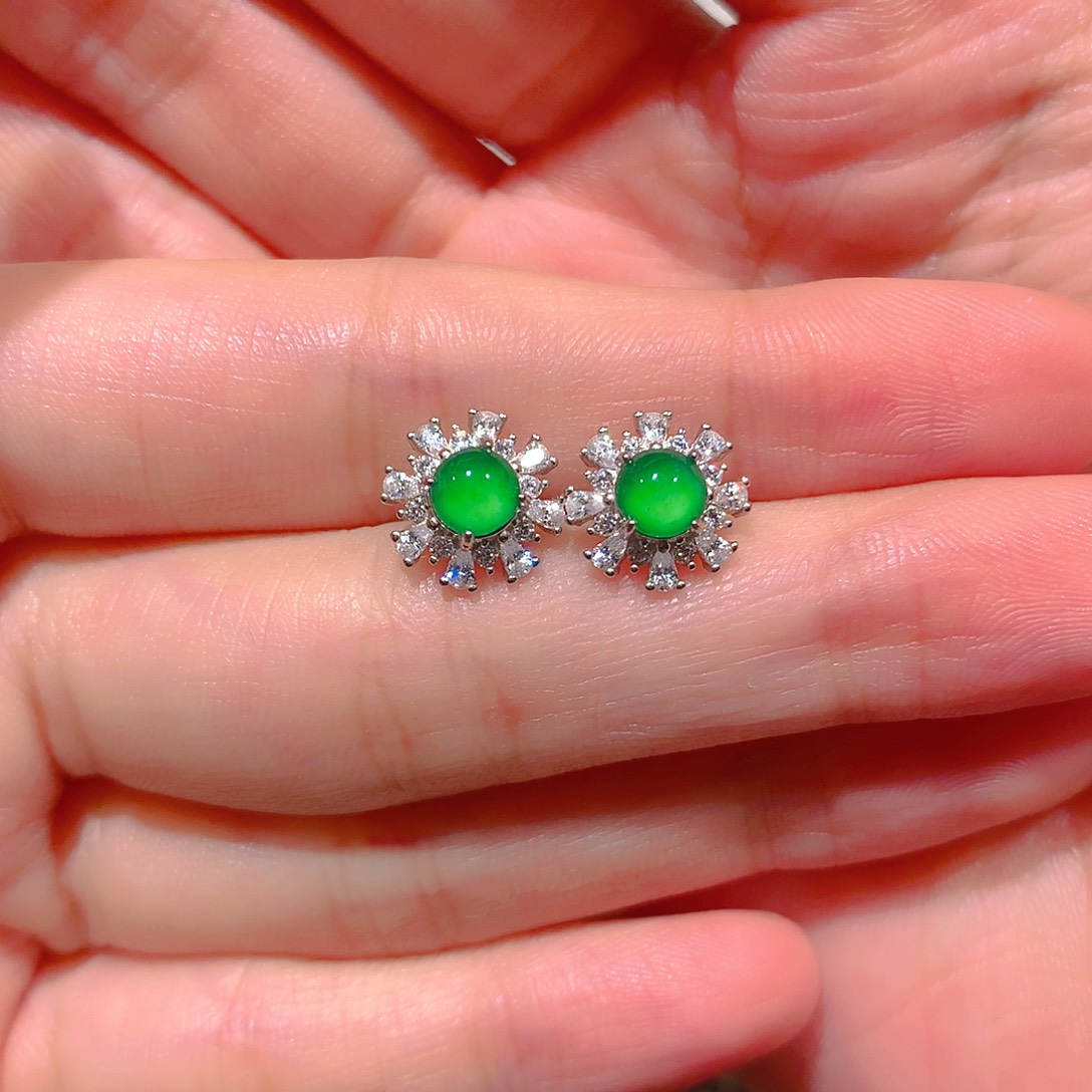 银S925镶嵌翡翠耳饰C****a