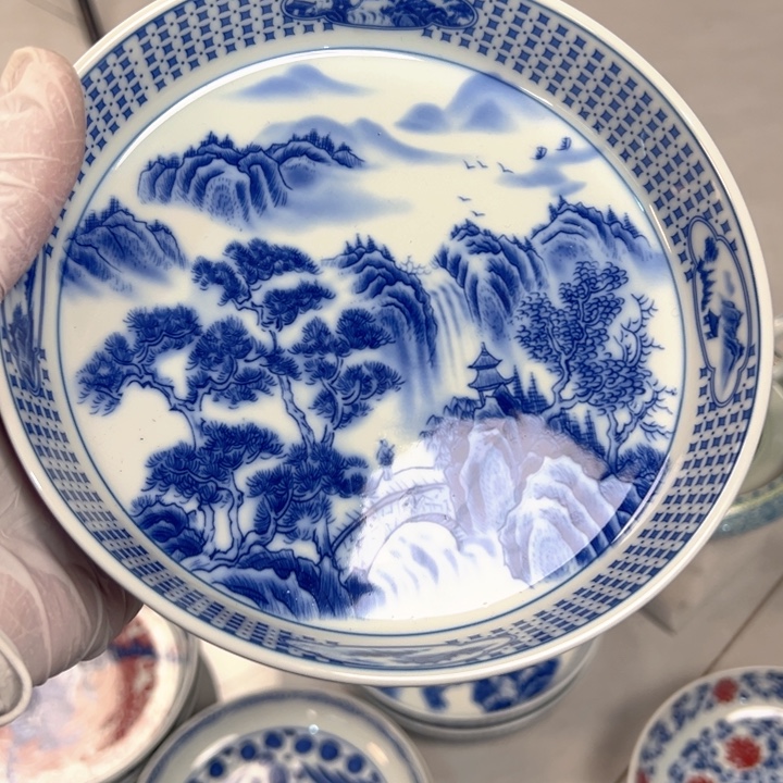 瓷片白青花山水大壶承全品