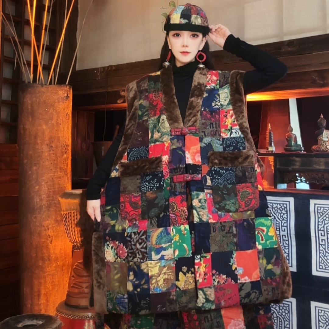 東森家设计师新款百家毛领大坎肩