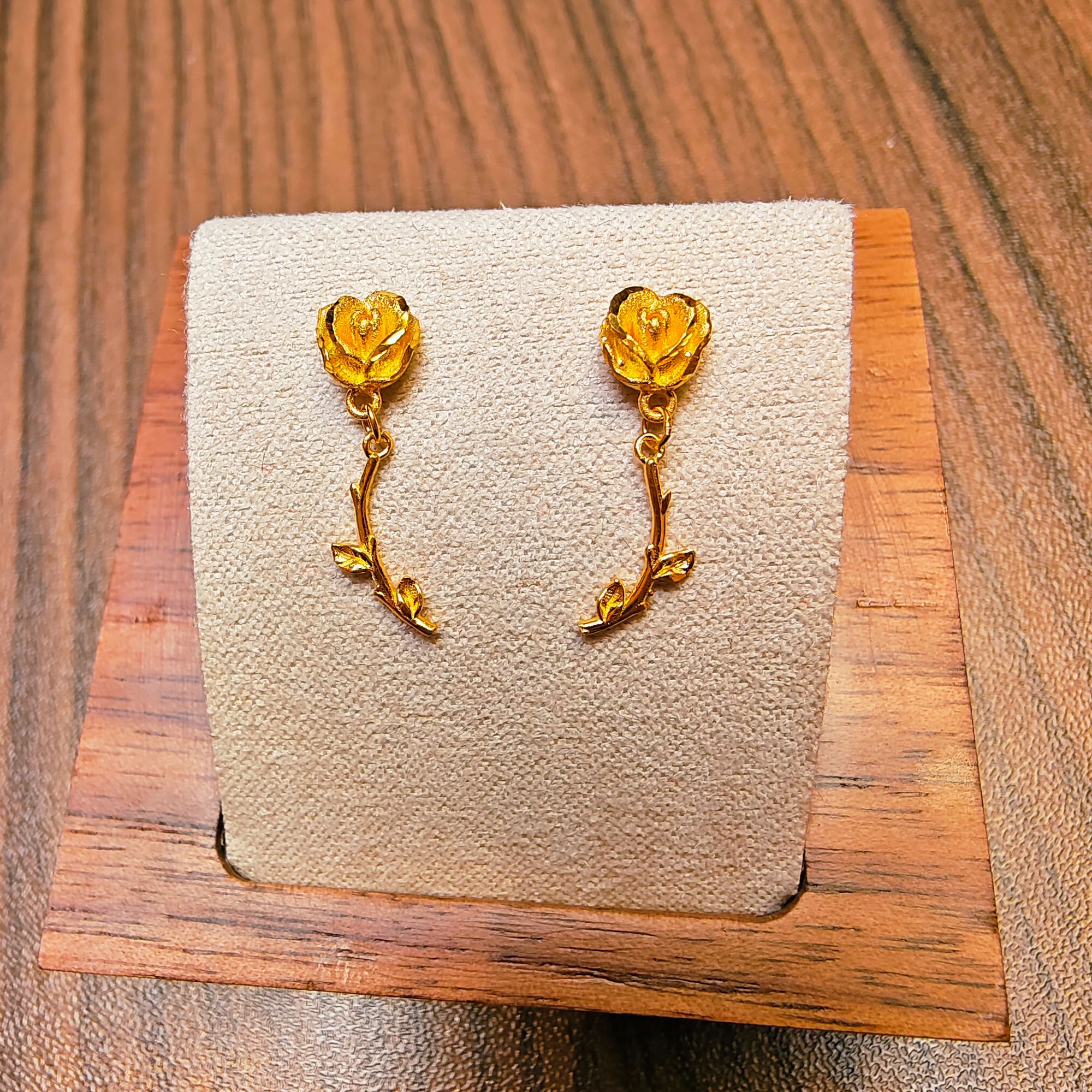 76#足金999黄金花花耳饰