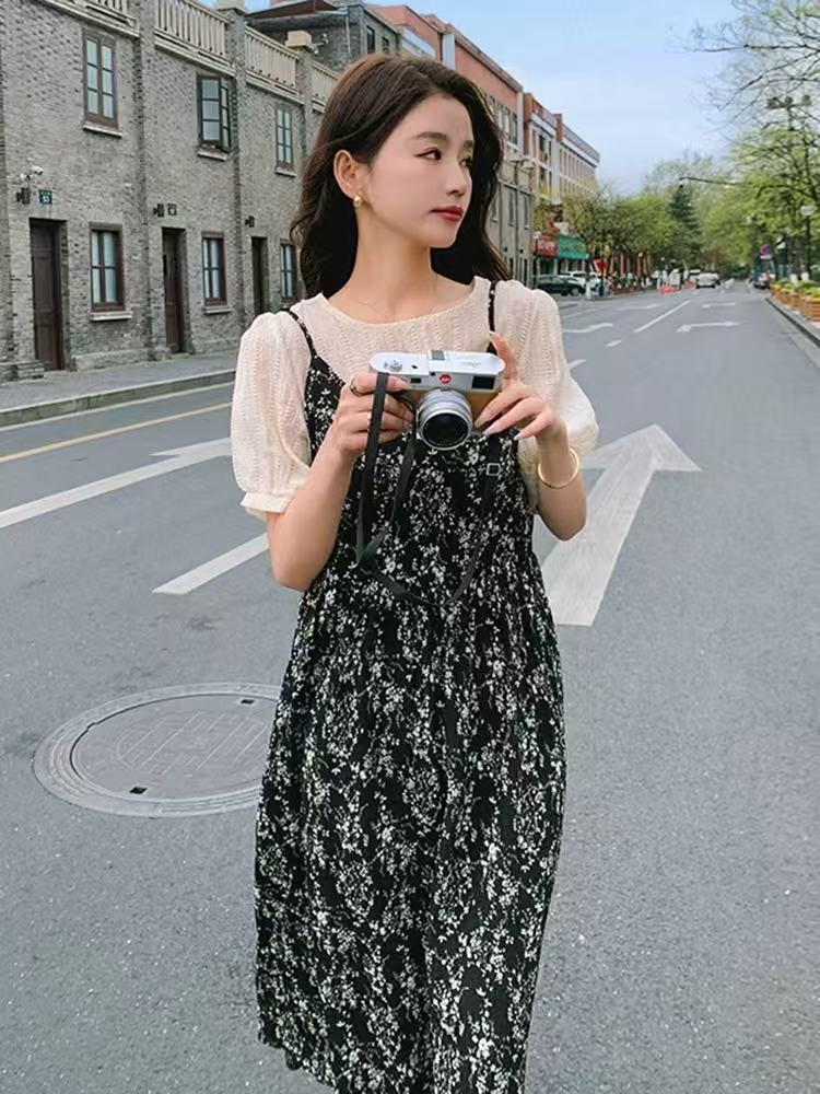 法式复古吊带连衣裙套装