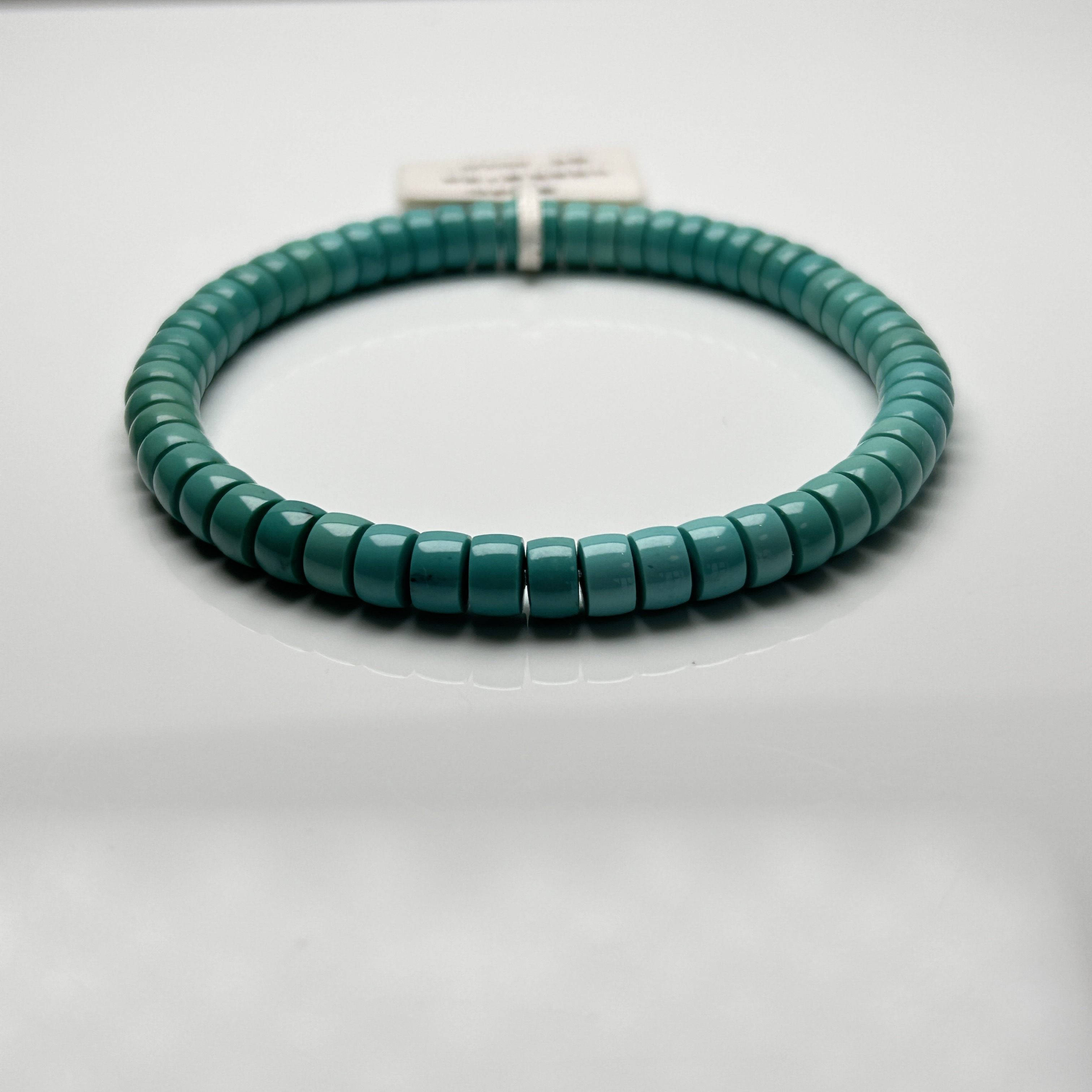 湖北竹山原矿高瓷绿色绿松石精品直切药片单圈手串手链6×3mm