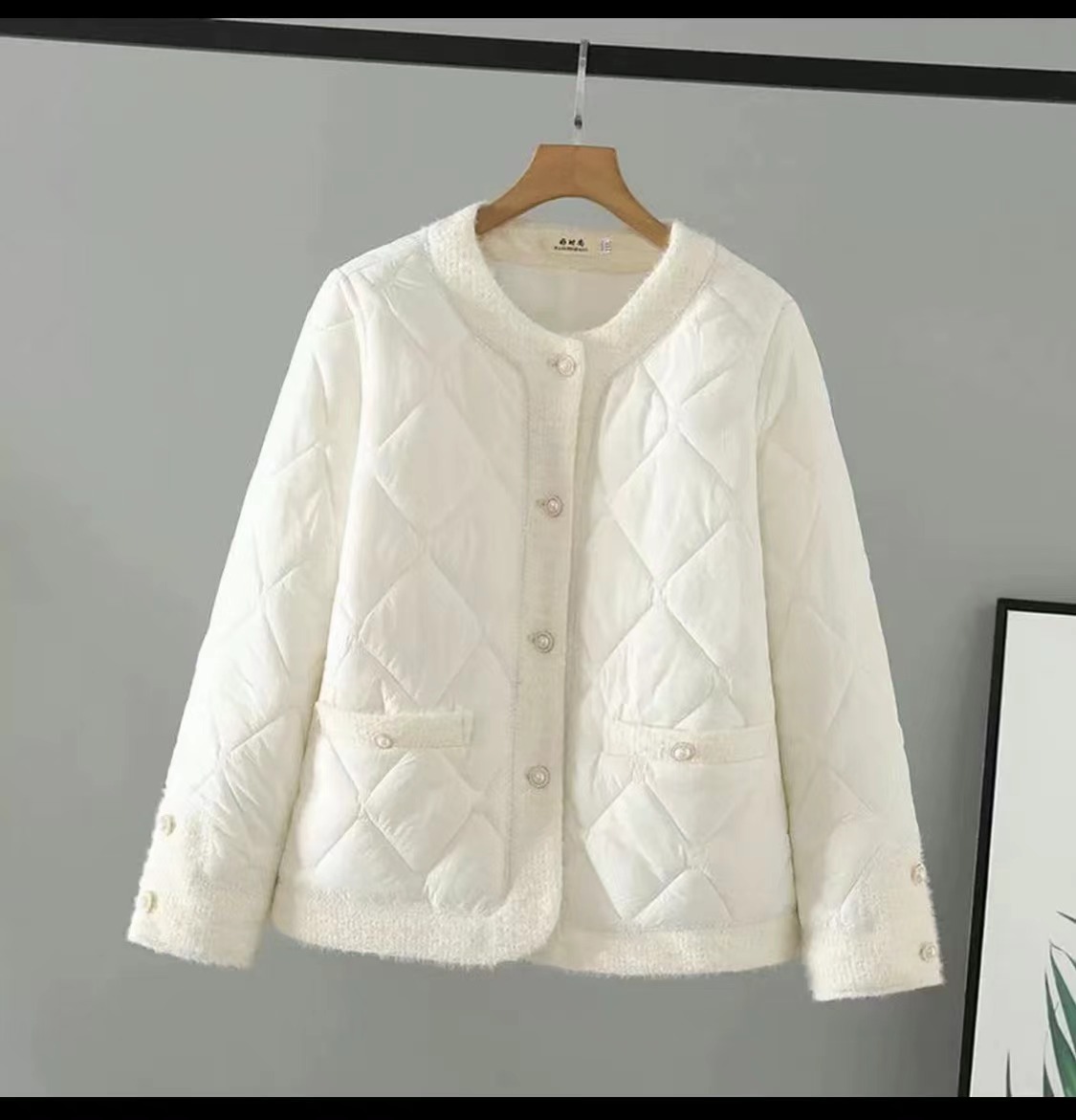 大菲菲家小香风立领冬季菱格纯色百搭洋气上衣24273