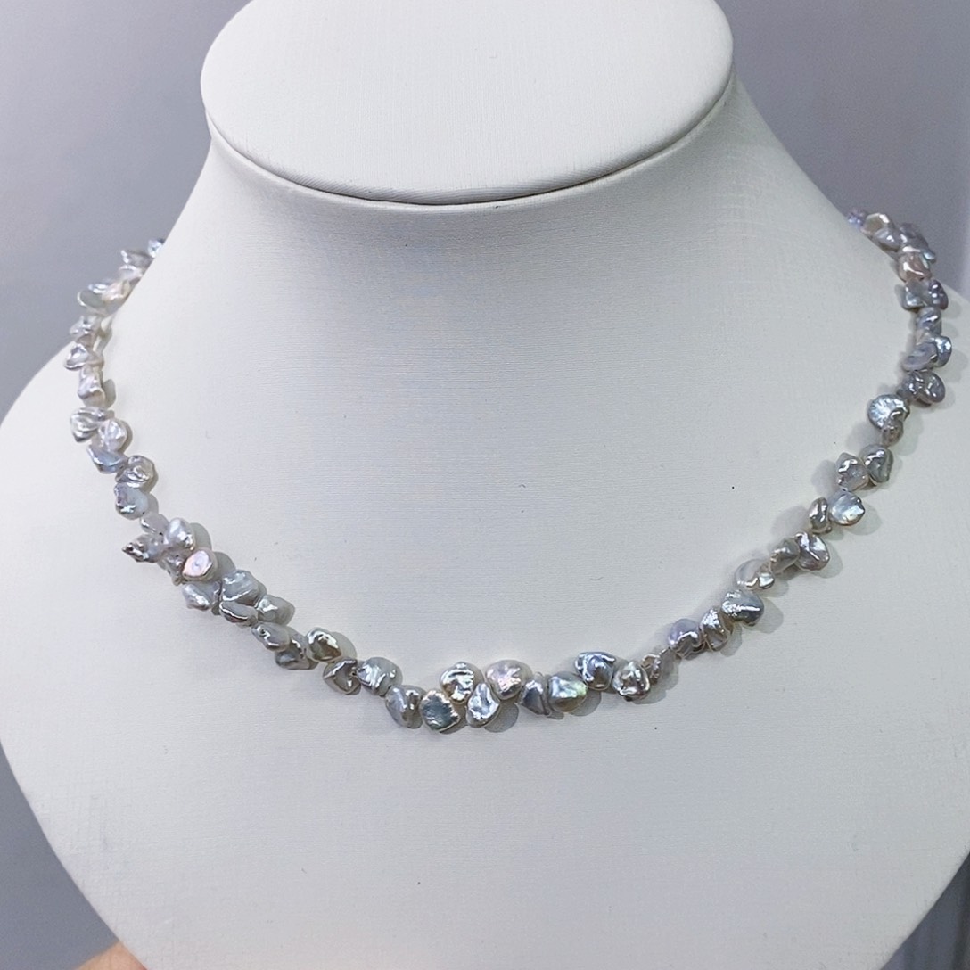 淡水珍珠特价不退换银蓝光碎银子项链银S925镶嵌