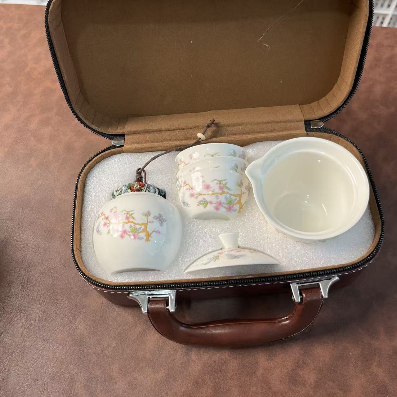 桃枝花手工旅行茶具便携式快客杯主人杯手绘精致
