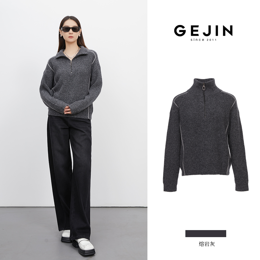 GEJIN/歌锦针织厚款翻领保暖落肩袖休闲风常规冬季9432562536