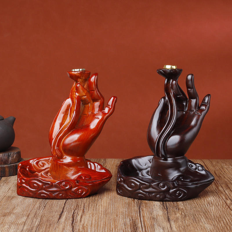 黑檀木佛手莲花倒流香炉家用室内香薰道创意木质客厅茶道木雕香具