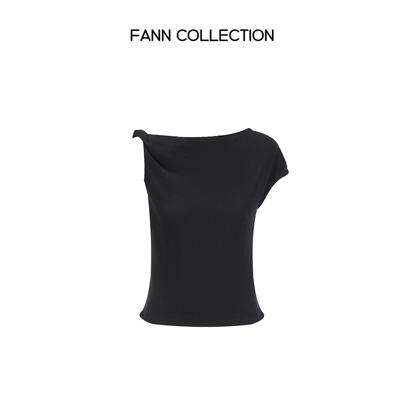 饭饭FANN COLLECTION 边缘 亚麻设计款斜肩扭结吊带背心FANNA245