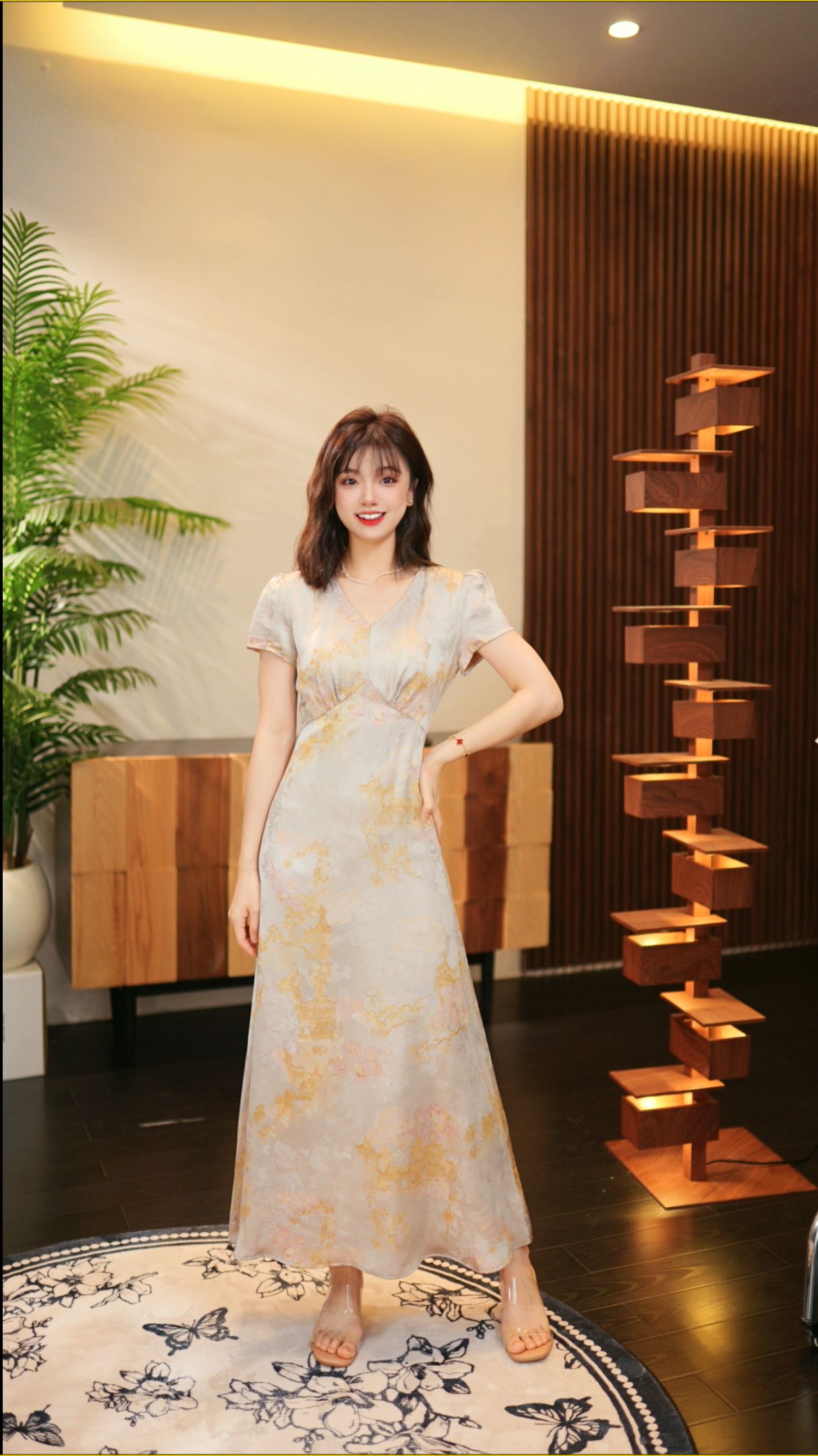 【红云纱】耶耶G457夏季缤纷年华新款法式优雅印花连衣裙禁机洗