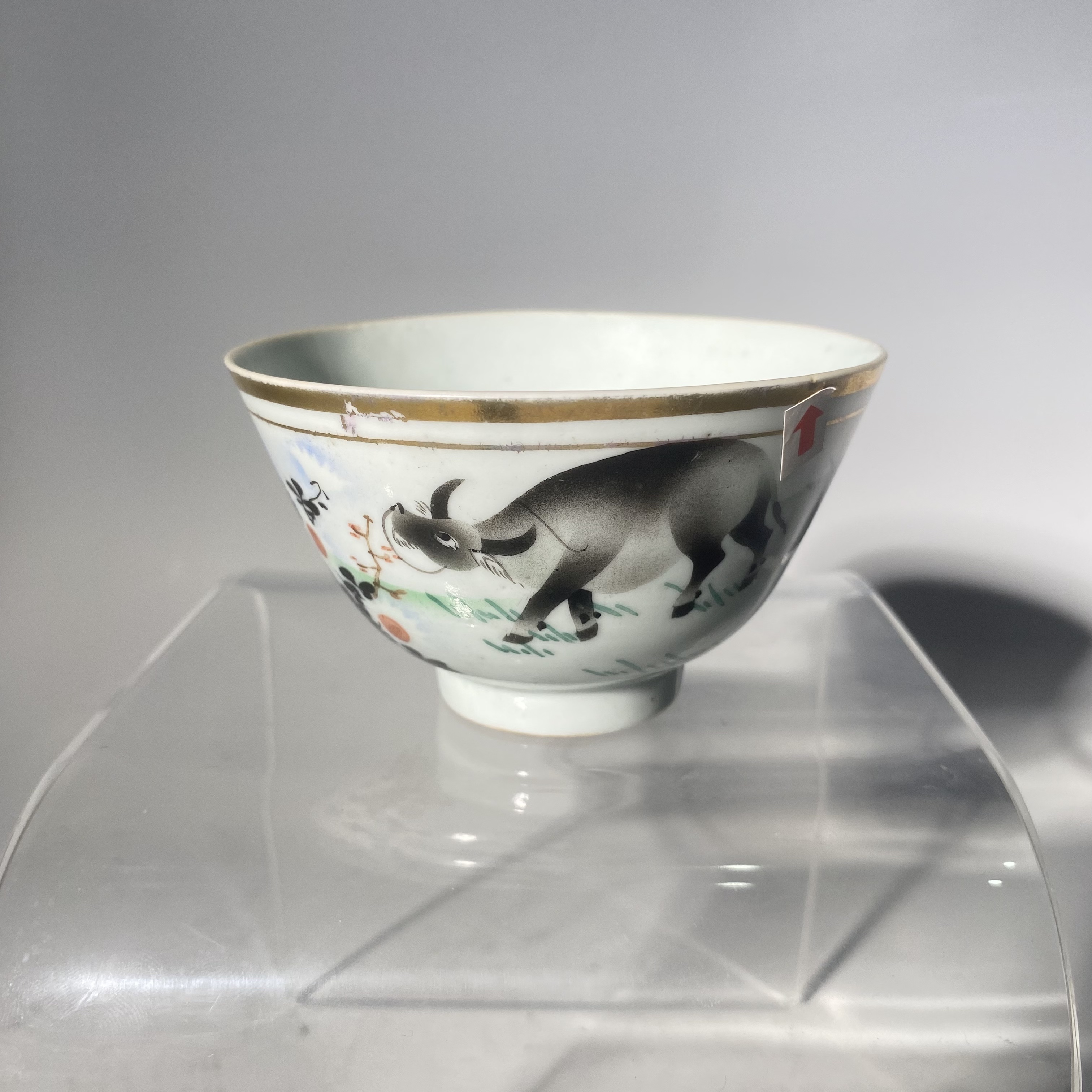 Q-民国 粉彩牧牛图碗 口径10.5 高度6.1