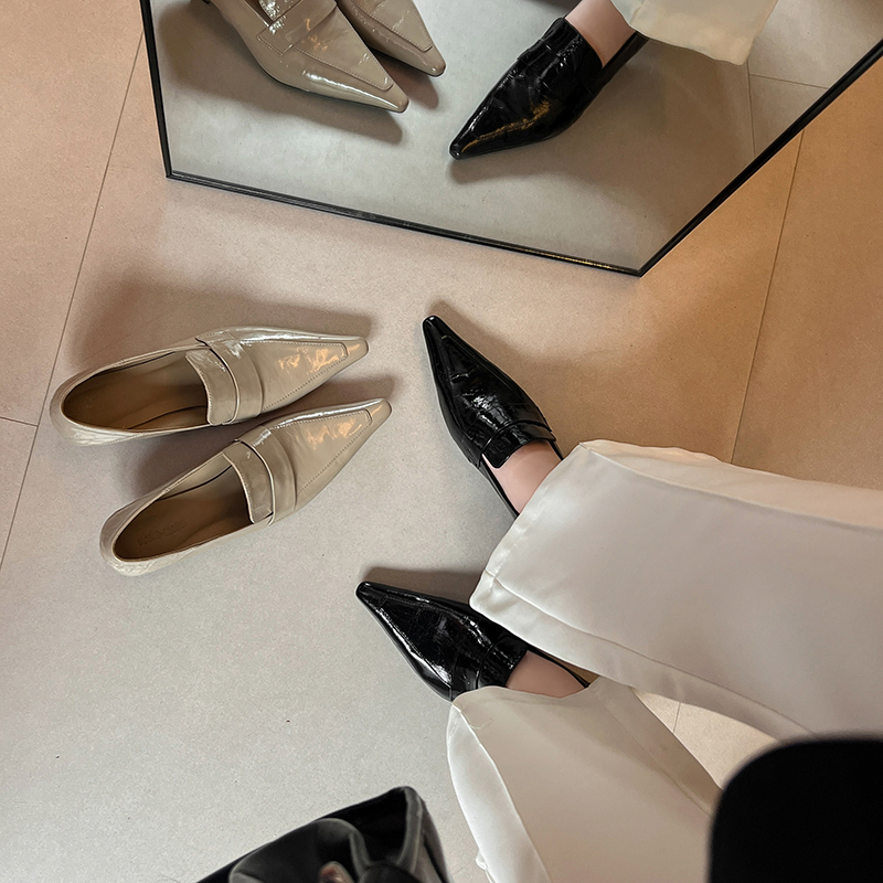 【唐唐家】超软真皮百搭乐福鞋女尖头复古单鞋中跟小皮鞋质感法式