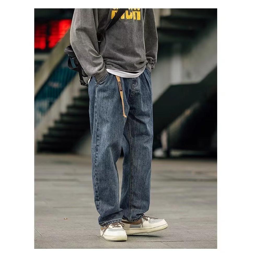 K57春秋季美式休闲痞帅牛仔裤男潮流宽松直筒高街百搭长裤子潮流