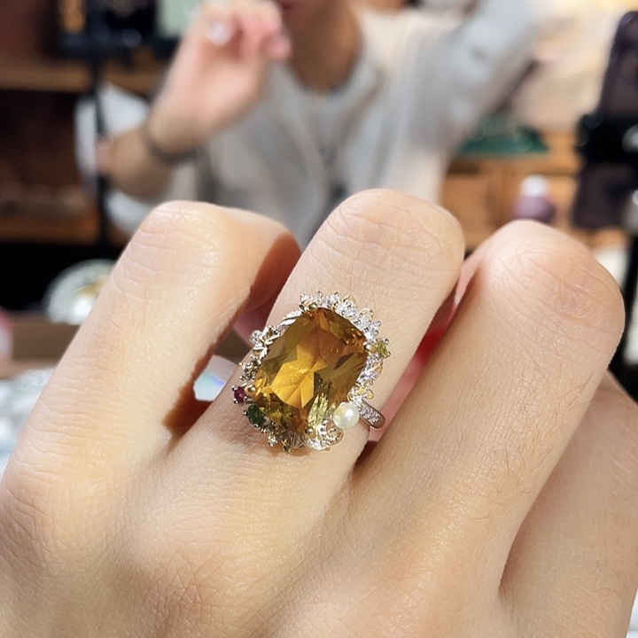 黄晶戒指银S925镶嵌巴西黄